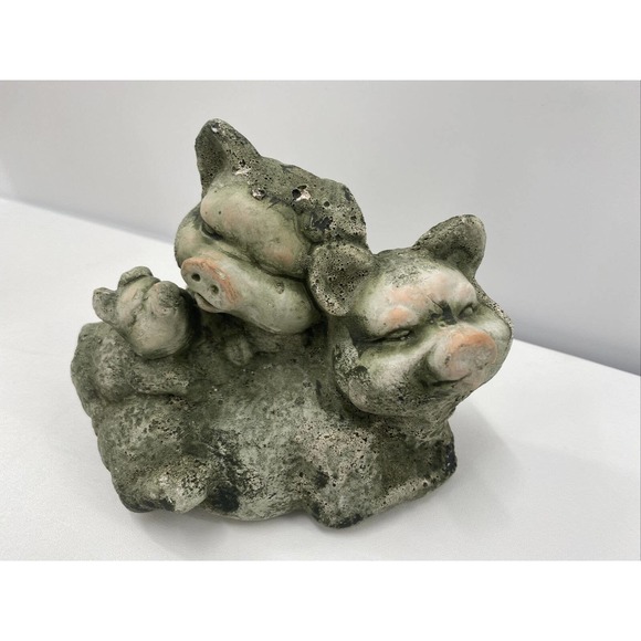 Pig Piglet Dad & Mama Pig W Baby Pig Green Terra Cotta Clay Figurine Yard Art - Picture 9 of 12